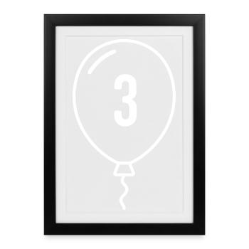 Ballon numéro 3 – Conception d’anniversaire et de fête - Affiche encadrée (27 × 37 cm) - noir - Devant