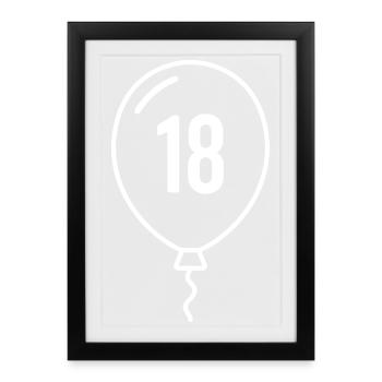 Ballon numéro 18 – Conception d’anniversaire et de fête - Affiche encadrée (27 × 37 cm) - noir - Devant