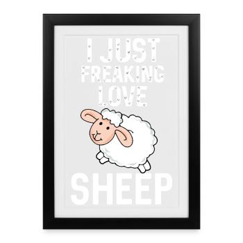 J’adore les moutons | Drôle de design de mouton - Affiche encadrée (27 × 37 cm) - noir - Devant
