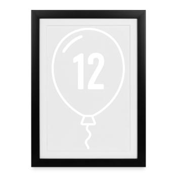 Ballon numéro 12 – Conception d’anniversaire et de fête - Affiche encadrée (27 × 37 cm) - noir - Devant