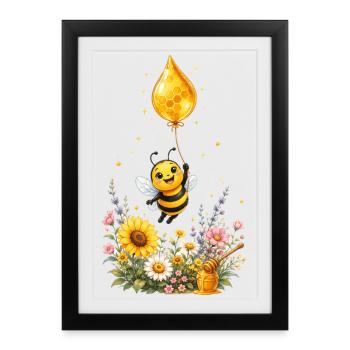 abeille, apiculteur, nid d’abeille, fleurs, insecte des prairies, - Affiche encadrée (27 × 37 cm) - noir - Devant