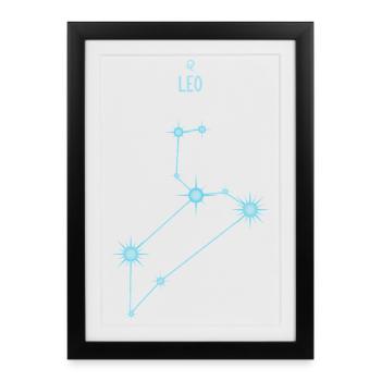 Leo Zodiac Sign Star Constellation Pastel Blue - Framed poster (27 × 37 cm) - black - Front