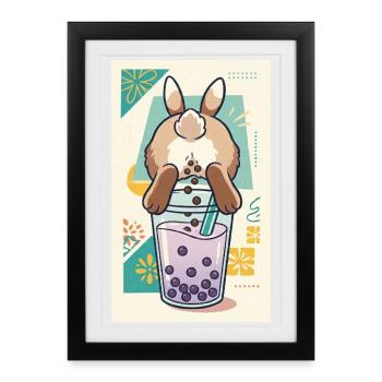 Cute Bunny Funny Boba Bubble Tea - Framed poster (27 × 37 cm) - black - Front