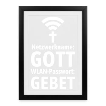Verbinde dich mit Gott - Gebet WLAN - Gerahmtes Poster (27 × 37 cm) - Schwarz - Vorne