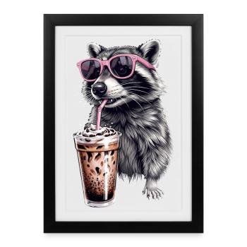 Café glacé Raccoon - Affiche encadrée (27 × 37 cm) - noir - Devant