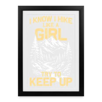 Randonnée comme une fille Randonnée Montagne Alpinisme - Affiche encadrée (27 × 37 cm) - noir - Devant