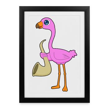 Flamingo Musician Saxophone Music - Framed poster (27 × 37 cm) - black - Front