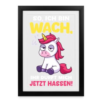 So Bin Wach Einhorn Lustiger Spruch Fabelwesen - Gerahmtes Poster (27 × 37 cm) - Schwarz - Vorne