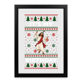 Ugly Christmas Sweater Pattern Jesus - Gerahmtes Poster (27 × 37 cm) - Schwarz - Vorne