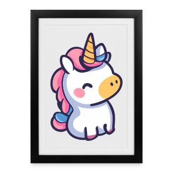Cute Unicorn Design - Whimsical Cartoon Art - Framed poster (27 × 37 cm) - black - Front