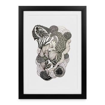 Linear flower tendrils - Framed poster (27 × 37 cm) - black - Front