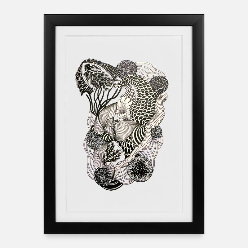 Linear flower tendrils - Framed poster (27 × 37 cm) - black