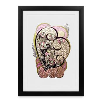 Ornement en forme de cœur Feuillage rose doré - Affiche encadrée (27 × 37 cm) - noir - Devant
