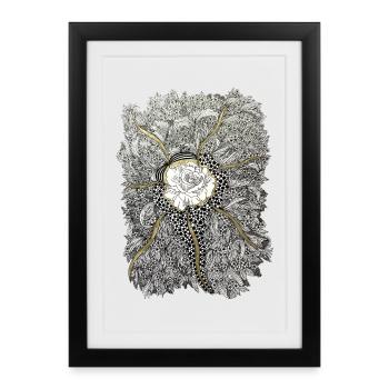 Golden flower mandala with rose accent - Framed poster (27 × 37 cm) - black - Front