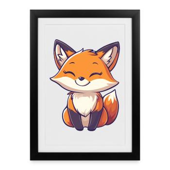 Renard mignon et heureux dans le style dessin animé - Affiche encadrée (27 × 37 cm) - noir - Devant
