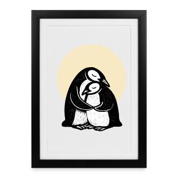 Duo de pingouins câlins - Affiche encadrée (27 × 37 cm) - noir - Devant