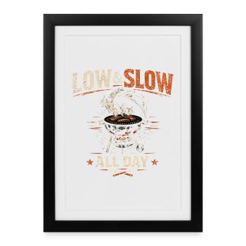 Barbecue Low And Slow | Cadeau Maître Du Grill - Affiche encadrée (27 × 37 cm) - noir - Devant