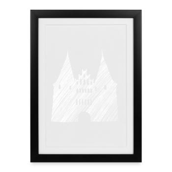 Landmark Lübeck: Holsten Gate Graphic White - Framed poster (27 × 37 cm) - black - Front