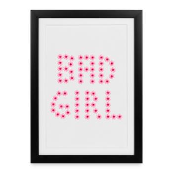 Inscriptions florales - BAD GIRL - Affiche encadrée (27 × 37 cm) - noir - Devant