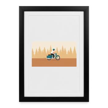 Balade en forêt au look rétro - Affiche encadrée (27 × 37 cm) - noir - Devant
