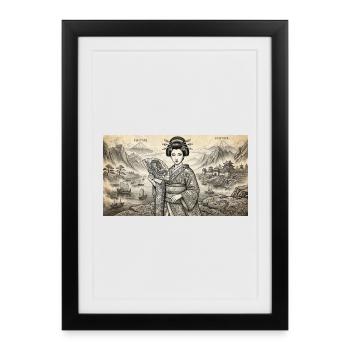 Geisha Ukiyo-e Fan Idyll - Framed poster (27 × 37 cm) - black - Front