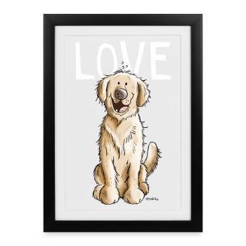 I Love Golden Retriever - Hund - Comic - Geschenk - Gerahmtes Poster (27 × 37 cm) - Schwarz - Vorne