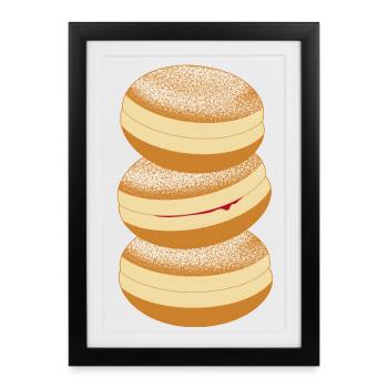 Three carnival donuts with powdered sugar & jam - Framed poster (27 × 37 cm) - black - Front
