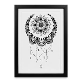 Mandala Dreamcatcher Black and White - Framed poster (27 × 37 cm) - black - Front