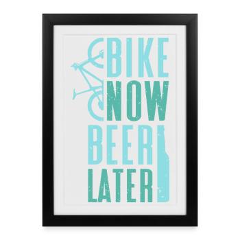 vélo maintenant bière plus tard - Mountainbike - Affiche encadrée (27 × 37 cm) - noir - Devant
