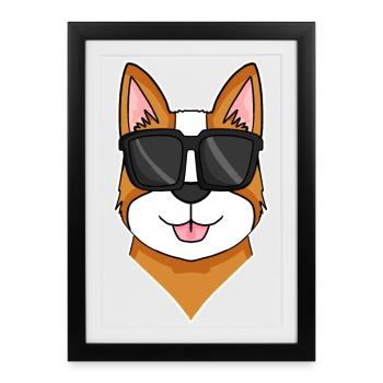 Welsh Corgi Pembroke dog with sunglasses - Framed poster (27 × 37 cm) - black - Front