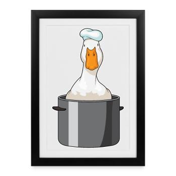 Cuisinier canard Cuit Cuisson de la marmite - Affiche encadrée (27 × 37 cm) - noir - Devant