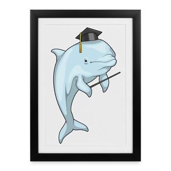 Dolphin Teacher Pointing Stick School - Framed poster (27 × 37 cm) - black - Front