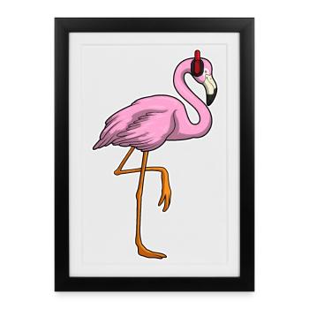 Flamingo Musique casque - Affiche encadrée (27 × 37 cm) - noir - Devant