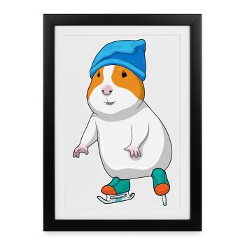Hamster patins à glace - Affiche encadrée (27 × 37 cm) - noir - Devant
