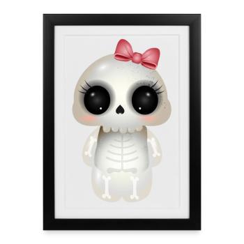 cute skull with pink bow - Framed poster (27 × 37 cm) - black - Front