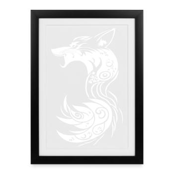 Weißer Tribal Fantasy Fuchs - Gerahmtes Poster (27 × 37 cm) - Schwarz - Vorne