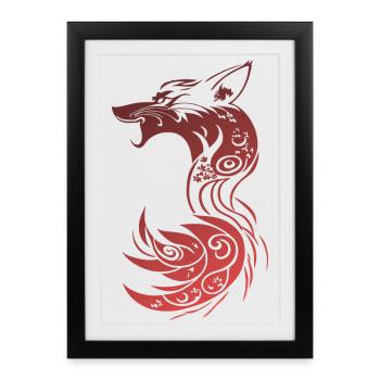 Renard Fantastique Tribal Rouge - Affiche encadrée (27 × 37 cm) - noir - Devant