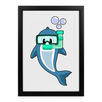 Plongée en apnée avec plongeur de dauphins - Affiche encadrée (27 × 37 cm) - noir - Devant