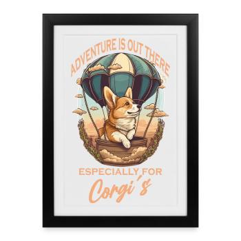 Chien aventurier en montgolfière - Affiche encadrée (27 × 37 cm) - noir - Devant