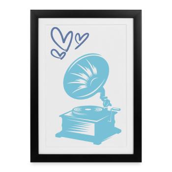 Musique Gramophone Rétro - Affiche encadrée (27 × 37 cm) - noir - Devant