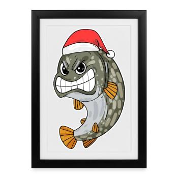Brochet Poisson de Noël - Affiche encadrée (27 × 37 cm) - noir - Devant