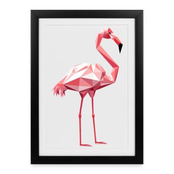 Flamant rose dans un style géométrique - Affiche encadrée (27 × 37 cm) - noir - Devant