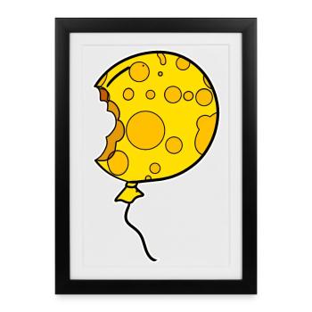 Cheese Balloon Balloon Motif - Framed poster (27 × 37 cm) - black - Front