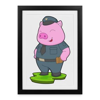 Cochon Policier Police - Affiche encadrée (27 × 37 cm) - noir - Devant