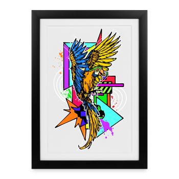 oiseau, animal de compagnie, tropical, jungle, animal, perroquet - Affiche encadrée (27 × 37 cm) - noir - Devant