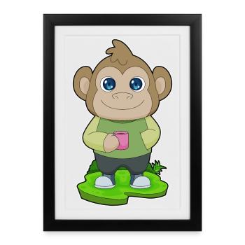 Monkey Cup of Coffee - Framed poster (27 × 37 cm) - black - Front