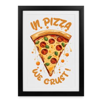 DANS PIZZA ON CROÛTE, TRANCHE DE PIZZA AU PEPPERONI VIBRANTE - Affiche encadrée (27 × 37 cm) - noir - Devant