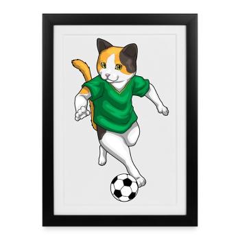 Chat Joueur de football Football - Affiche encadrée (27 × 37 cm) - noir - Devant