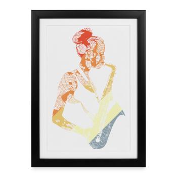 Saxophonist Drawing Vintage - Framed poster (27 × 37 cm) - black - Front