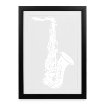 Saxophon Skizze - Gerahmtes Poster (27 × 37 cm) - Schwarz - Vorne